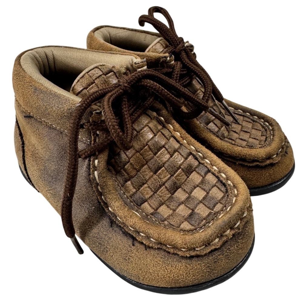 Twister Moccasin Boots Kids Size 5 Brown Woven Western Toddler Shoes Boho Cowboy